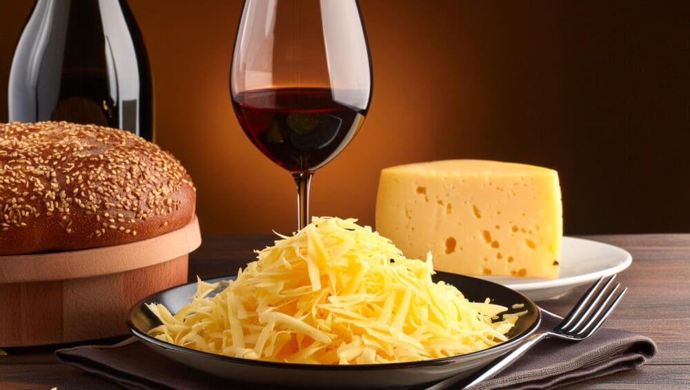 Mozzarella Bào Sợi Và Rượu Vang Cặp Đôi Hoàn Hảo