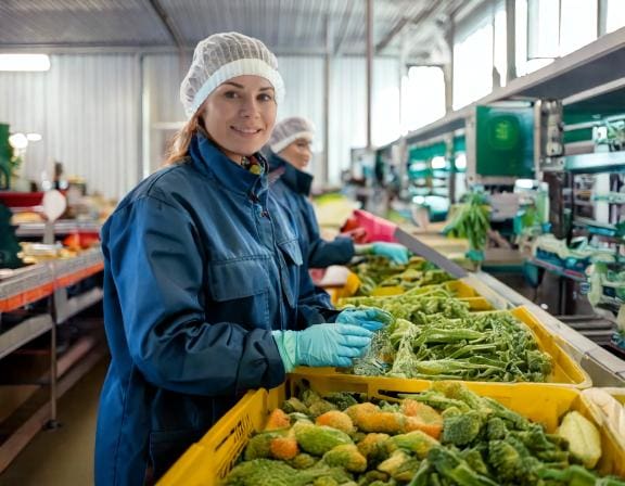 Firefly Female workers are processing frozen vegetables camera is focused on frozen vegetables 4045-Putino-Food