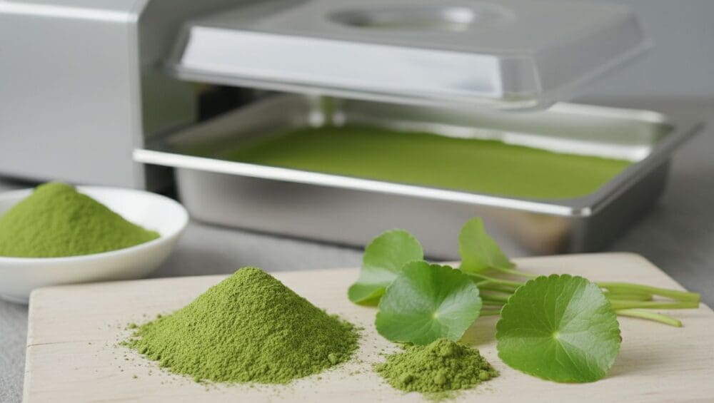 Gia công Bột Rau Má sấy lạnh: Giữ màu xanh, tiện lợi 1-Putino-Food Hình ảnh gia công bột rau má (sấy lạnh)
