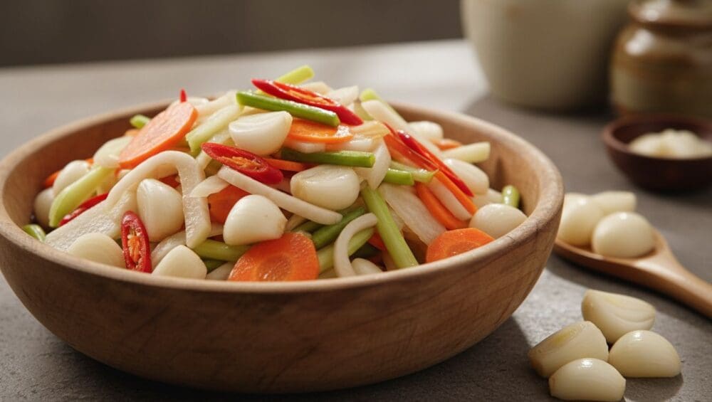 Hình ảnh gia công củ kiệu (dưa món)