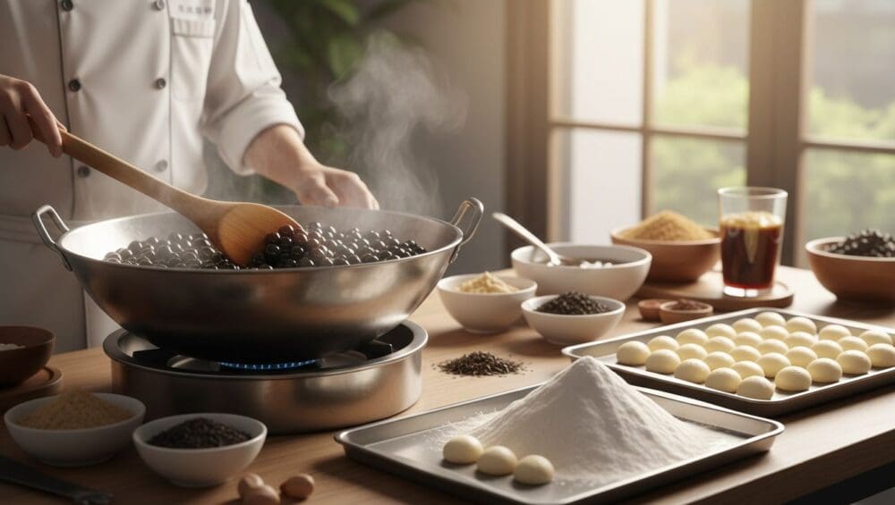 Hình ảnh gia công trân châu (topping trà sữa)