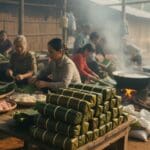 Hình ảnh gia công bánh chưng (bánh tét)