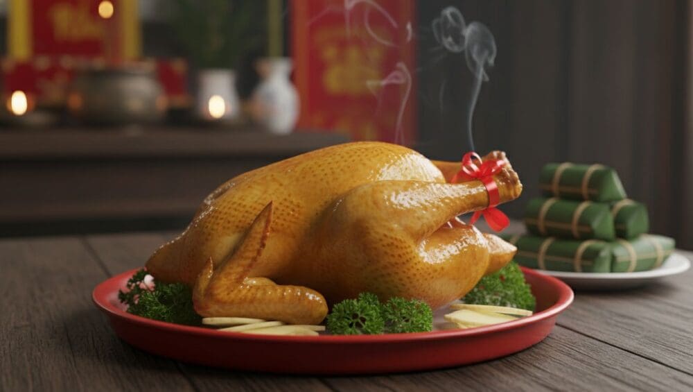 Hình ảnh gia công gà cúng (luộc sẵn)
