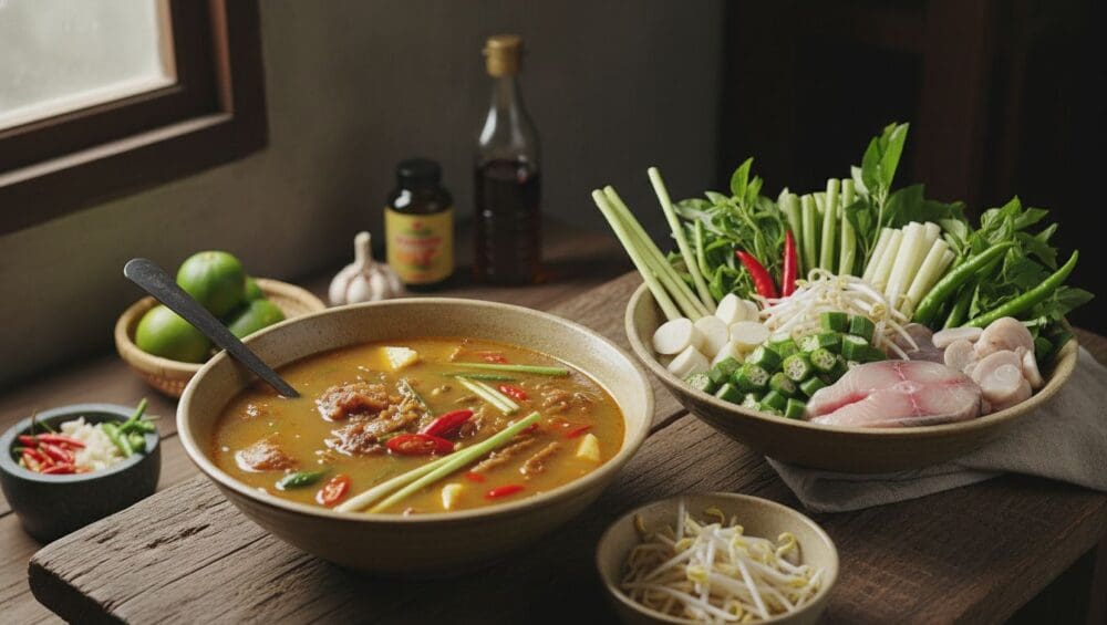 Hình ảnh gia công canh chua (cốt và rau)