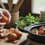 Hình ảnh gia công trứng kho (bóc vỏ)