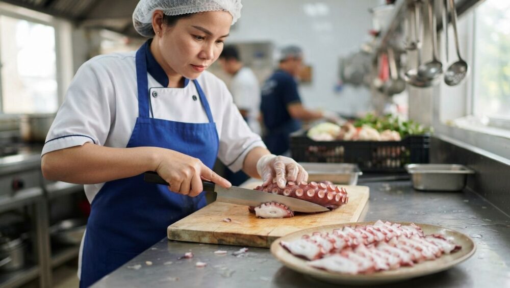 Gia công cắt lát bạch tuộc mỏng giòn: Giải pháp tối ưu cho món lẩu, takoyaki 3-Putino-Food Hình ảnh gia công cắt lát bạch tuộc