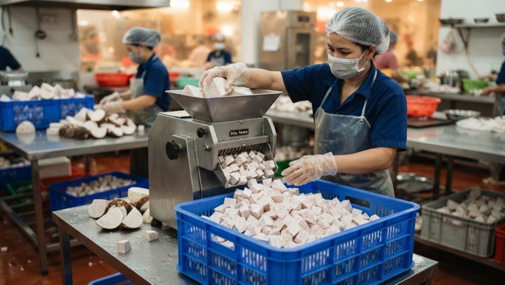 Gia công Khoai Môn cắt hạt lựu lớn (1cm): Cho món lẩu, cà ri 1-Putino-Food Hình ảnh gia công cắt hạt lựu khoai môn lớn