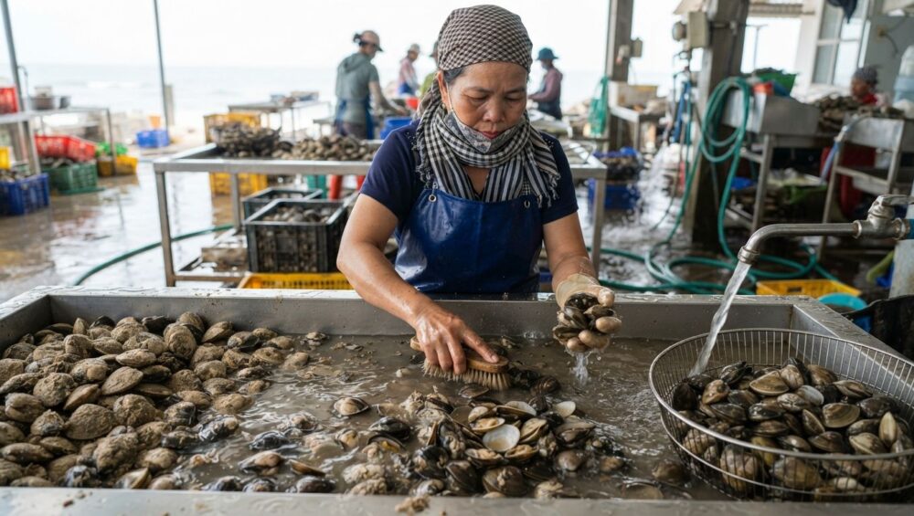 Gia công làm sạch Nghêu (Ngao): Sục cát, rửa bùn, sẵn sàng nấu 9-Putino-Food Hình ảnh gia công làm sạch nghêu (ngao)