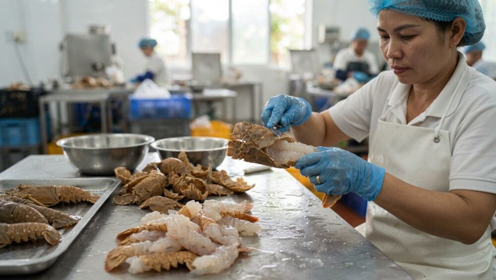 Gia công lột vỏ Tôm Mũ Ni: Lấy thịt nguyên đuôi chuyên nghiệp 5-Putino-Food Hình ảnh gia công lột vỏ tôm mũ ni