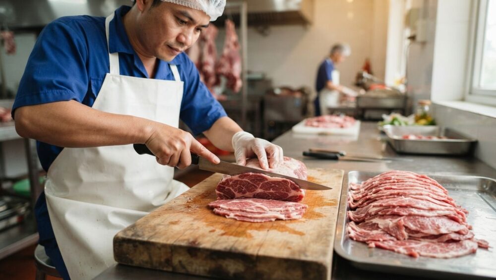 Gia công thịt vai bò thái mỏng: Lát cắt nạc vai lớn, mềm mọng cho món xào 1-Putino-Food Hình ảnh gia công thịt vai bò thái mỏng