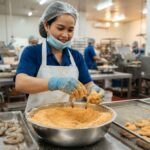 Hình ảnh gia công bao bột tôm lăn bột