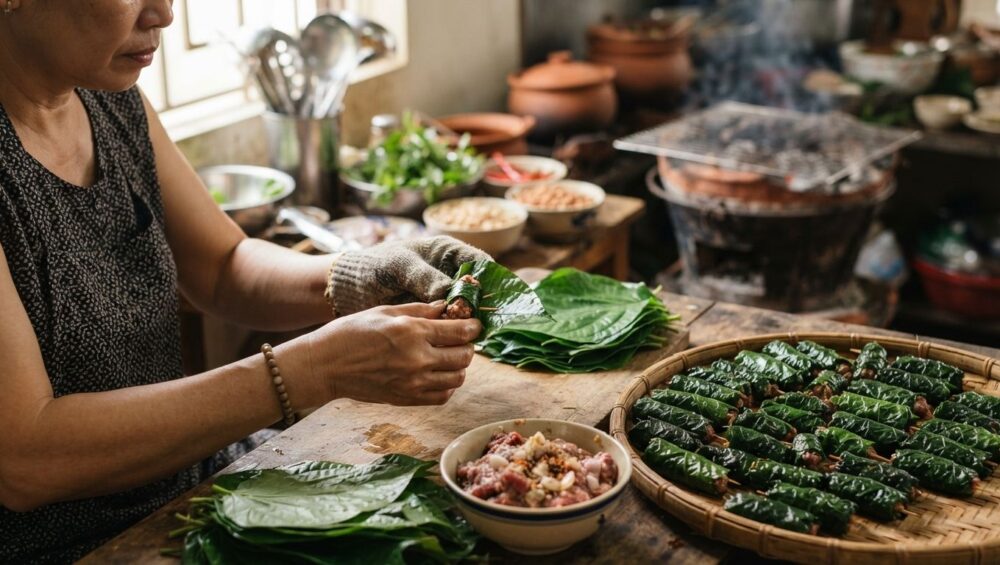 Hình ảnh gia công cuộn bọc bò lá lốt