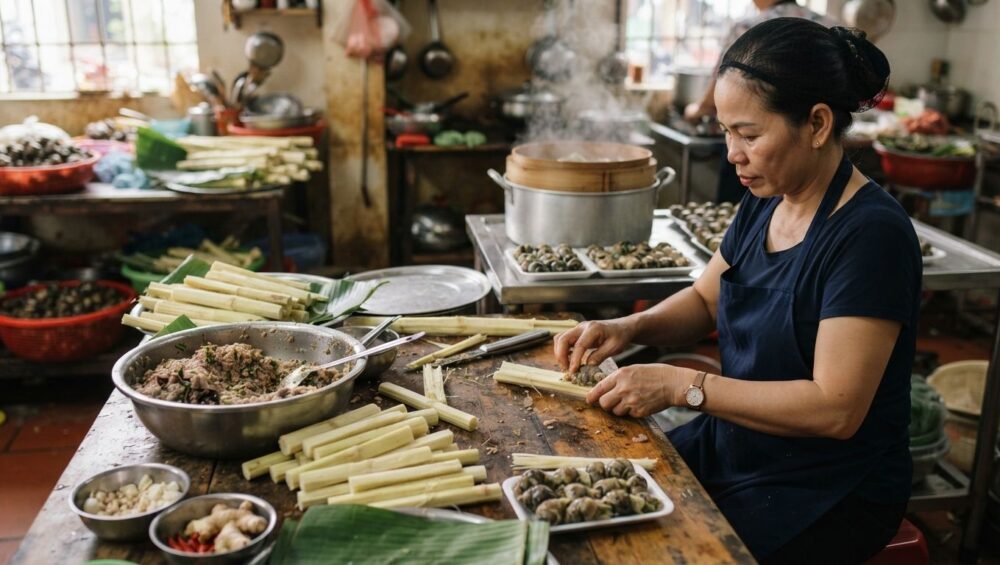 Hình ảnh gia công cuộn ốc nhồi bã mía