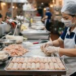 Hình ảnh gia công dán chả lưới hải sản