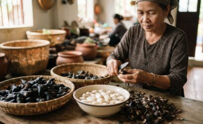 Hình ảnh gia công gọt vỏ củ ấu