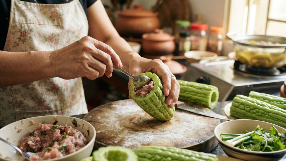 Hình ảnh gia công nhồi thịt khổ qua