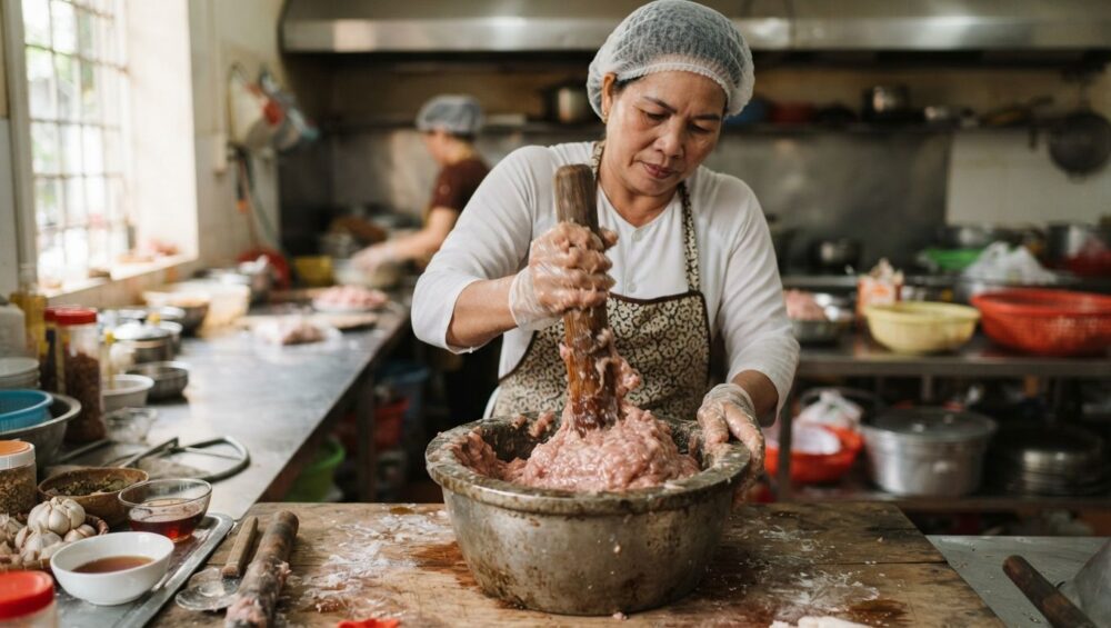 Gia công quết Giò Sống (Mọc heo): Nhẵn mịn, dẻo dai tự nhiên 1-Putino-Food Hình ảnh gia công quết giò sống