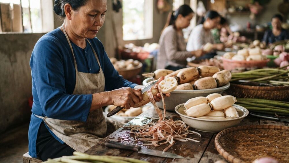 Gia công tước vỏ Ngó Sen: Ngâm chanh giữ độ trắng giòn làm gỏi 10-Putino-Food Hình ảnh gia công tước vỏ ngó sen